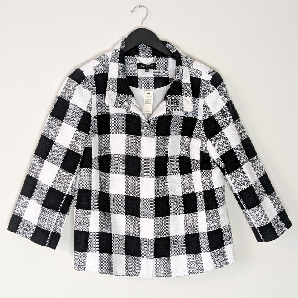 NWT Talbot's Buffalo Check Textured Full Zip Jacket, size 14